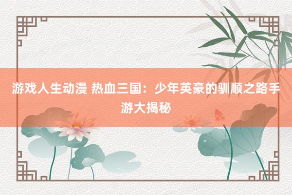 游戏人生动漫 热血三国：少年英豪的驯顺之路手游大揭秘